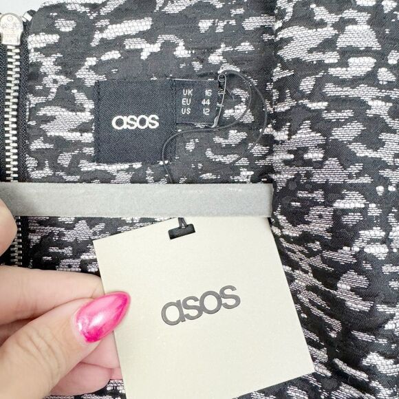 ASOS | NEW Silver & Black Cutout Back V-Neck Mini Dress Women’s Size 12 - Picture 5 of 9
